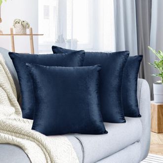OEM Fundas De Almohada De Terciopelo, Color Liso, Cuadradas, Suaves Y Decorativas, Ideales Para Sof&aacute;s, 61 X 61 Cm, Azul Marino, Paquete De 4