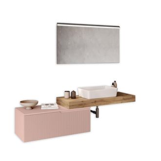 Aquadesign Mueble de ba&ntilde;o 4 piezas en mdf roble/rosa polvo