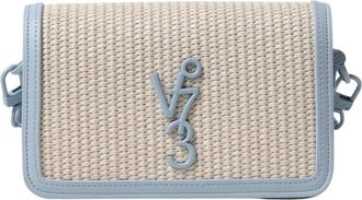V° 73 Tassen, Dames, Beige, ONE Size, Leer, Zwarte Raffia Schoudertas