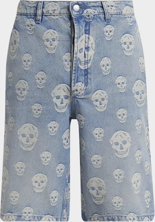 Alexander McQueen Men & apos;s Skull-Print Denim Shorts