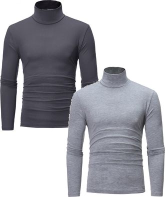 Generic 1/2 Pack Mens Long Sleeve Thermal Underwear Tops Undershirt Turtle neck Pullover Casual Long Sleeve Roll Neck Top for Men Basic T-Shirt Lightweight Kn