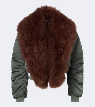 Gucci Feather-trimmed silk duchesse bomber jacket