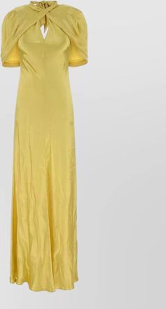 Alberta Ferretti satin long dress keyhole neckline cape