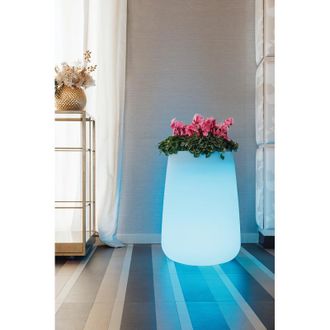 Monacis Jarr&oacute;n Alto, Moderno Y De Dise&ntilde;o, &Oslash;43 X H75 Cm, En Pol&iacute;mero Resistente Con Led Azules Para Interiores Y Exteriores - Hecho En Italia - Monacis