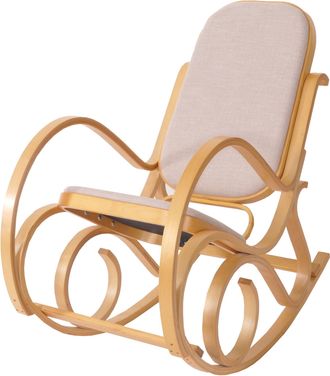 Hhg Hhg - Nunca Usado] Mecedora M41, Sill&oacute;n Giratorio Sill&oacute;n Tv, Madera Maciza, Aspecto Roble, Tela/textil Beige