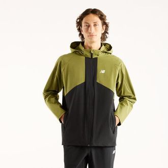 New Balance Uomo Utility Stretch Woven Jacket in Verde/Nero, Politessuto, Taglia 2XL