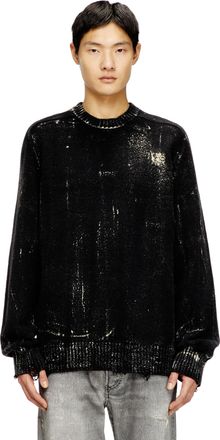Diesel Distressed jumper in wool blend - Knitwear - Man - Black