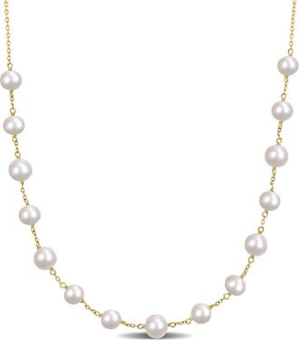 Amour 6.5-8.5 Mm Cultured Freshwater Pearl Tin Cup Necklace In 18k Gold Plated Sterling Silver