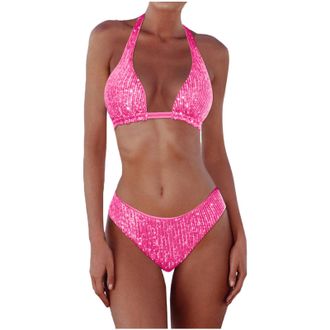 Generic High Waisted Bikini Set Women Sexy Sequin Bikini Set Glitter Bathing Suit Sexy Push Up Swimsuit Beachwear Beach Holiday Swimming Costume for Pool Vaca