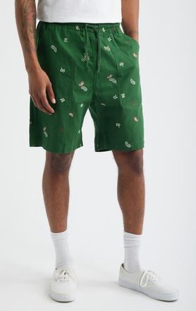 Service Works Paisley Organic Cotton Poplin Drawstring Chef Shorts in Forest at Nordstrom, Size Xx-Large