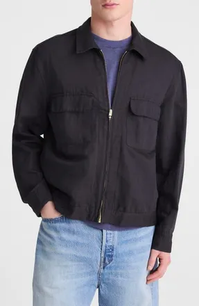 Madewell Zip Front Organic Cotton & Linen Jacket in Black at Nordstrom, Size Xx-Large