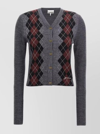Ganni diamond pattern v neck cardigan