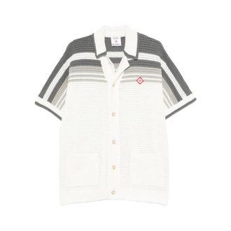 Casablanca Cardigans, male, White, Size: M Striped Camp Collar Shirt