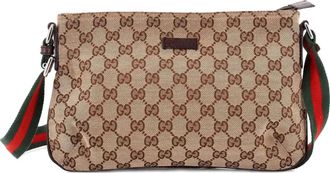 Gucci Web Strap Messenger Bag GG Canvas Small crossbody bag - Bruin