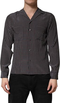 Dolce & Gabbana Black Patterned Silk Men Button Down Shirt