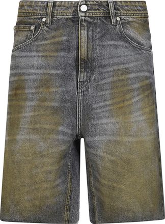 44 Label Group Washed Denim Muted Text Shorts