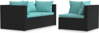 vidaXL Vidaxl - Set De Muebles De Jard&iacute;n 3 Pzas Y Cojines Rat&aacute;n Sint&eacute;tico Negro