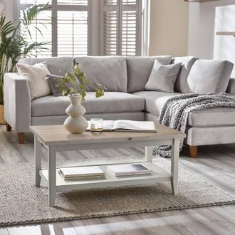 Furniturebox Eden Rectangular Whitewashed & Light Grey Coffee Table in White