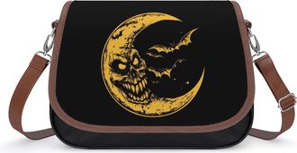 Generic Moon with Bats Scary Face Crossbody Bags for Women Fashion Leather Shoulder Handbags With Adjustable Strap
