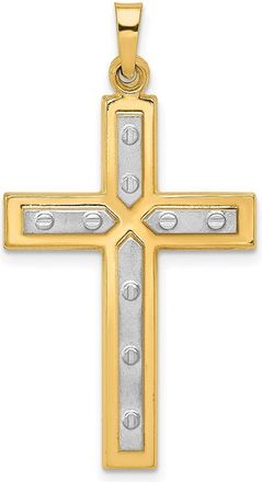 Diamond2Deal 14k Yellow Gold Rhodium Polished Satin Cross Pendant