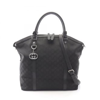 Gucci Black Leather Nylon Canvas Handbag Tote Bag (Pre-Owned)
