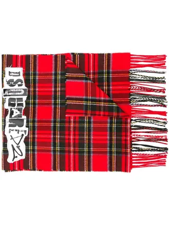 Dsquared2 logo patch tartan scarf - men - Virgin Wool - One Size