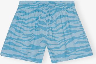 Ganni Blue Printed Cotton Elasticated Shorts - Size 32 Organic
