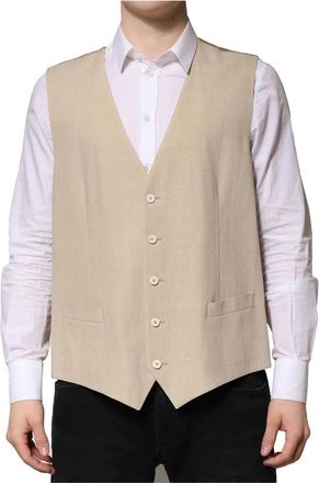 Dolce & Gabbana Beige Linnen Formeel Vest - Heren - Gillet - Beige - L - Linnen - Kostuums