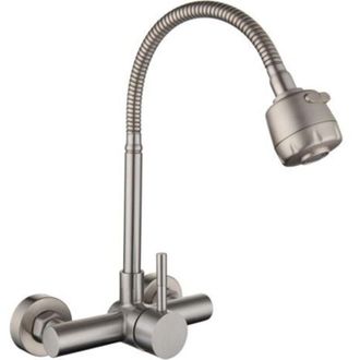 OEM Grifo Mezclador De Cocina Mural De Acero Inoxidable 304, Grifo De Fregadero Giratorio De 360&deg; Con Manguera Flexible Cepillada