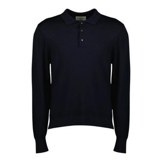 Officine Générale Polo Shirts, male, Blue, S, Brandon Long Sleeve Polo