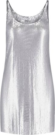 Paco Rabanne Silver Metallic Knit Mini Dress with Minimalist Design