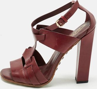 Tod's Tods Brown Leather Ankle Strap Block Heel Sandals