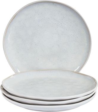 Beliani Beliani - Conjunto De 4 Platos Llanos De Gres Caol&iacute;n Artesanal Acabado Esmalte Reactivo Gris Claro Sesame