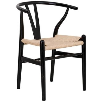 Wanderlust Deco Silla De Madera Y Asiento De Cuerda Negra 50x41x44/77h Cm
