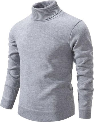 Generic Mens Knitting Pullovers Rollneck Warm Men Jumper Loose Solid Color Pullovers Simple Classic Sweater Gray S