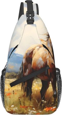 Generic Oil Paint Grassland Horse Cross Body Bag Anti Theft Sling Bag Adjustable Crossbody Bags For Women Workout Casual