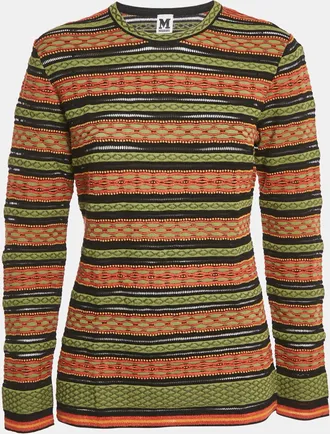 M Missoni Green/black Patterned Knit Long Sleeve Top