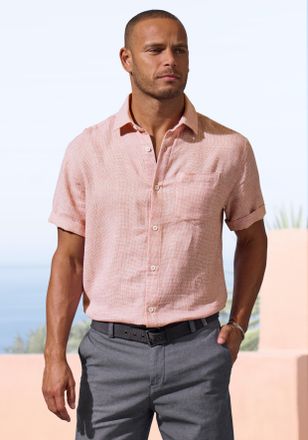 John Devin Leinenhemd JOHN DEVIN Kurzarmhemd, Herren, Gr. XXXL (47/48), N-Gr, rot, Leinenmischung;Web, Obermaterial: 55% Leinen, 45% Baumwolle, regular fit norma