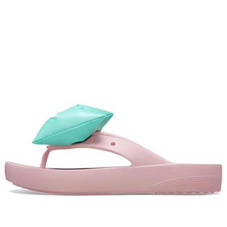 Crocs (WMNS) Crocs Classic Platform Bow Flip Flops Pink Teal 210182-606