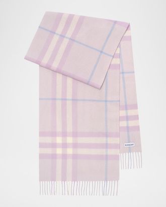 Burberry Fringe-Trim Check Cashmere Scarf