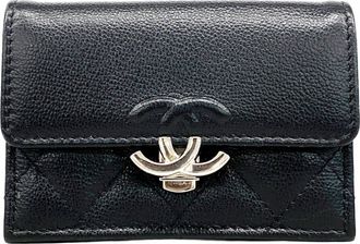 Chanel Black Grained Calfskin Wallet (Tri-Fold) (Pre-Owned)