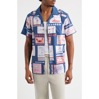 MAVRANS Match Box Graphic Camp Shirt in Blue at Nordstrom, Size Xx-Large