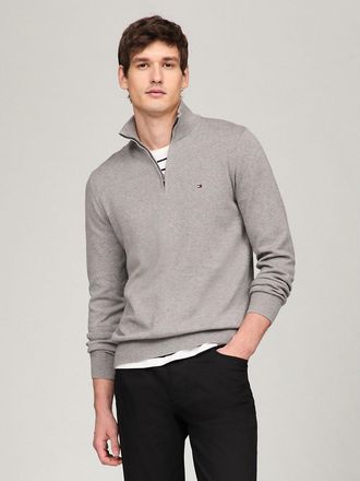 Tommy Hilfiger Mens Flag Logo Quarter-Zip Sweater