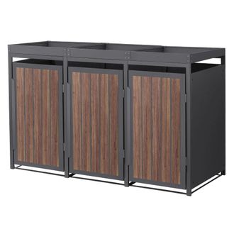 ML Design Cobertizo para 3 cubos de basura 240l antracita roble oscuro, macetero