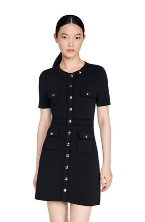 Sandro Button-up knit short dress in Black at Nordstrom, Size 42 Eu