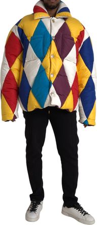 Dolce & Gabbana Mens Harlequin Puffer Jacket Multicolor - Yellow - Size EU 52 (Mens)