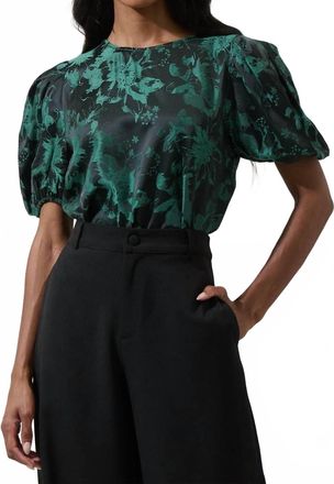 Sugarlips Palmina Jacquard Puff Sleeve Top In Emerald/black