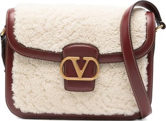 Valentino Garavani Borsa a spalla in shearling e pelle - Bianco
