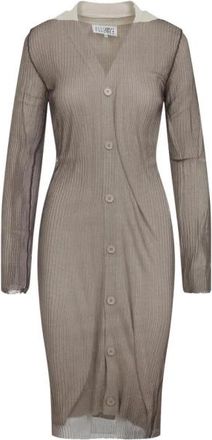 Maison Margiela Ribbed Midi Jurk met Overlay - Dames - Kleedjes - Beige - S - Wol - Kleedjes
