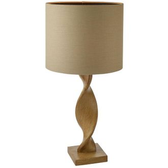 Endon Lighting Table Lamp Oak Effect Resin, Natural Linen Shade
